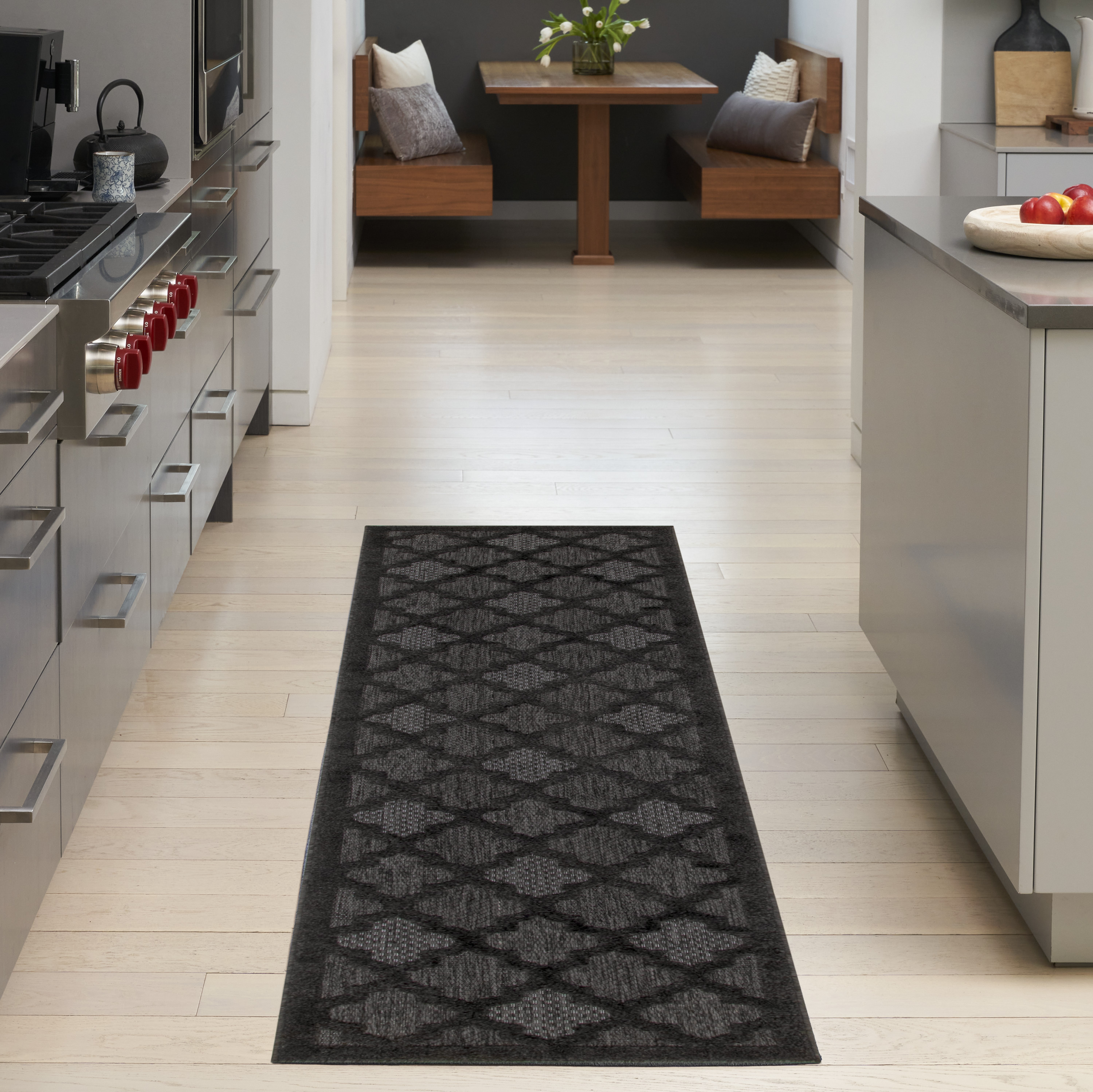 Nourison Easy Care 2'2" x 7'6" Charcoal Black Modern Rug