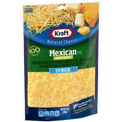 Kraft 2% Milk Mexican Style Four Cheese Finely Shredded Natural Cheese 14oz Bag