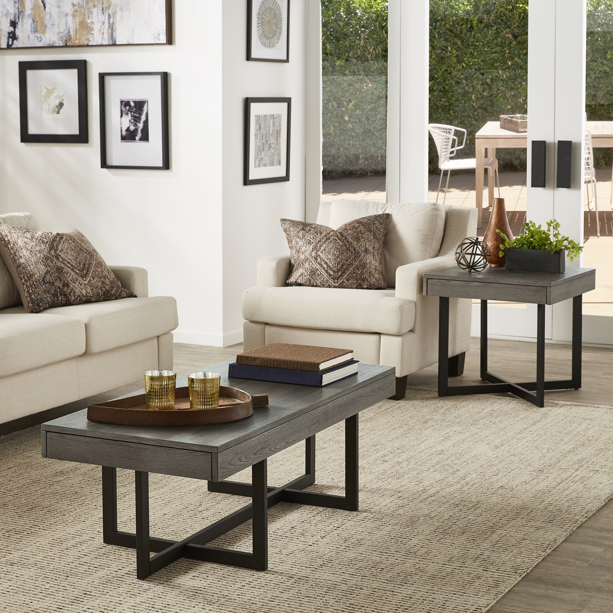 Wood Finish Tables with Drawers