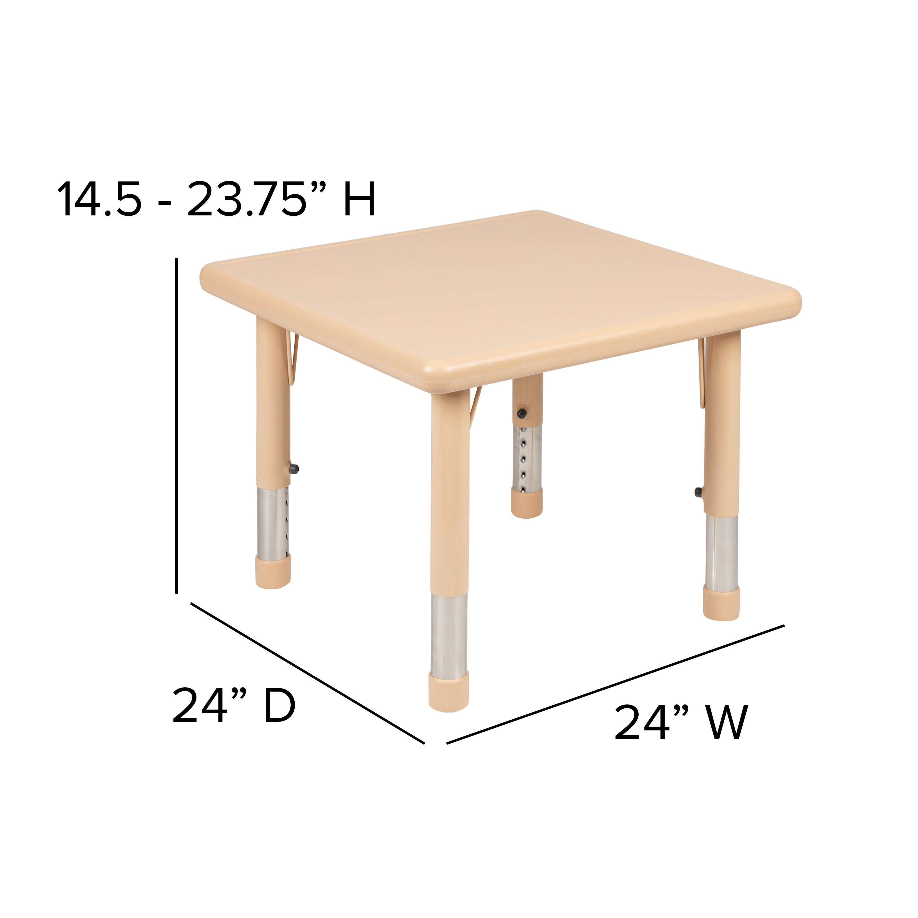 24" Square Natural Plastic Height Adjustable Activity Table - School Table for 4 - Picture 19 of 28