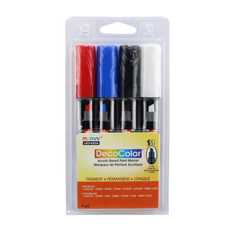 DecoColor® Acrylic Paint Markers, 315-S, Chisel Tip, Basic Colors, Set of 4