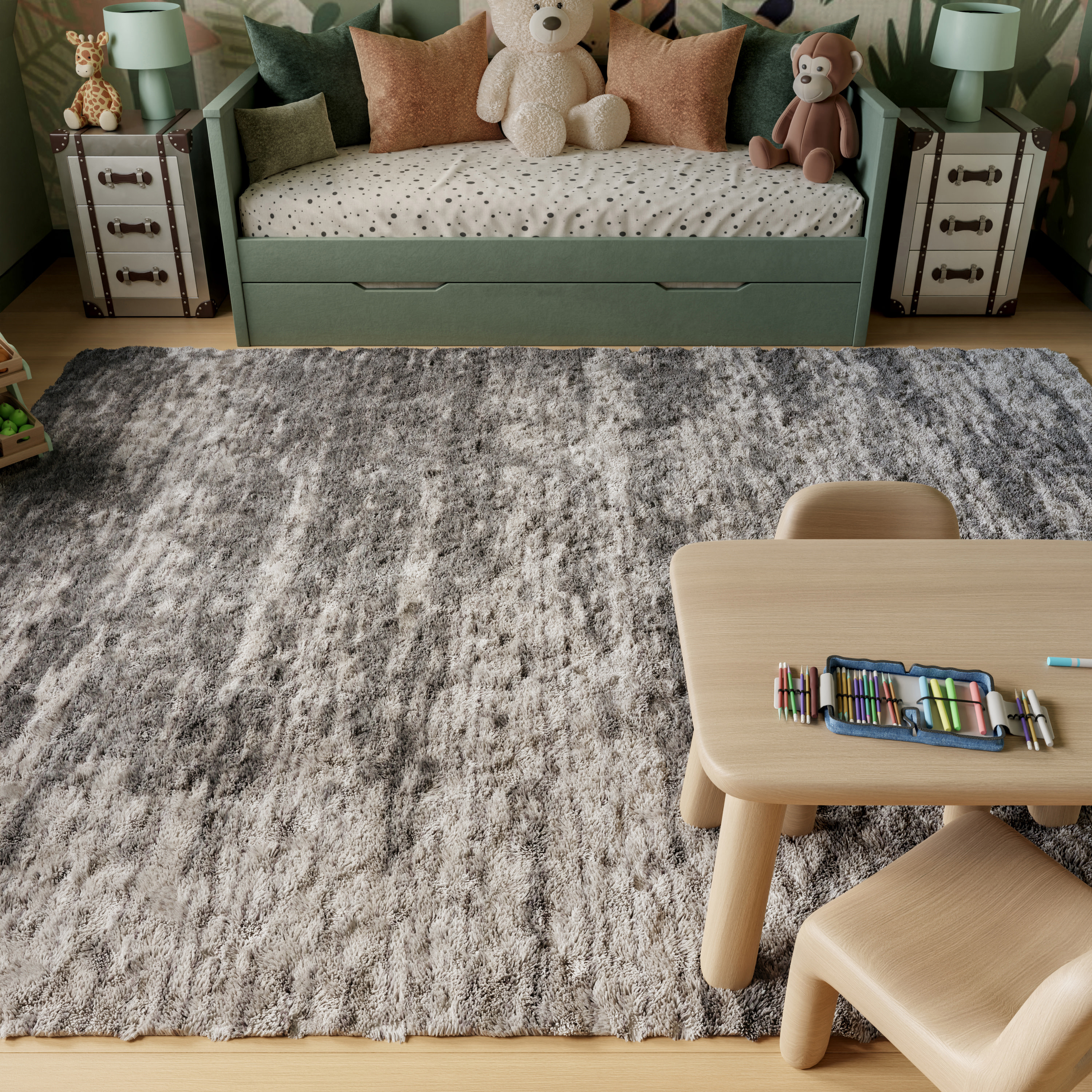 Nourison Dreamy Shag 7'10" x 9'10" Charcoal Ivory Shag Indoor Rug