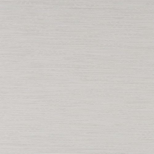 White fabric roller blind with fine horizontal ribbing, fully closed, filtering soft daylight and blocking the view, set against a neutral, softly lit interior.