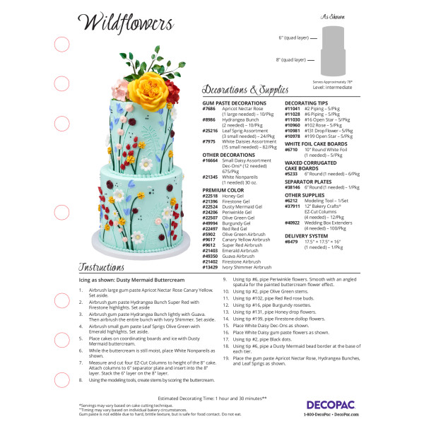 Wildflowers Cake Decorating Instruction Card
