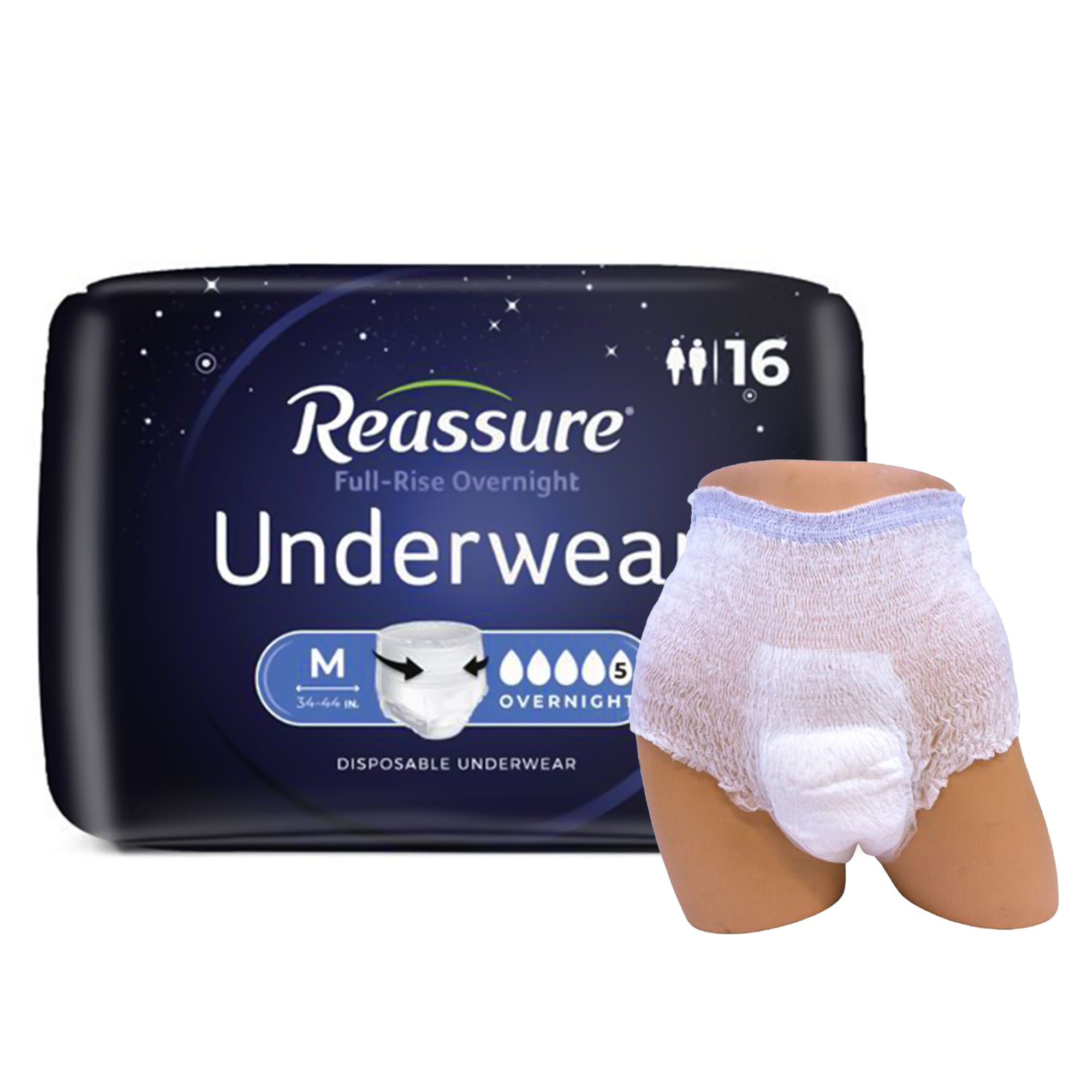 Reassure® Full-Rise Overnight Absorbent Underwear, Heavy Absorbency, Medium