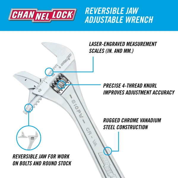 810PW 10-inch Reversible Jaw Adjustable Wrench