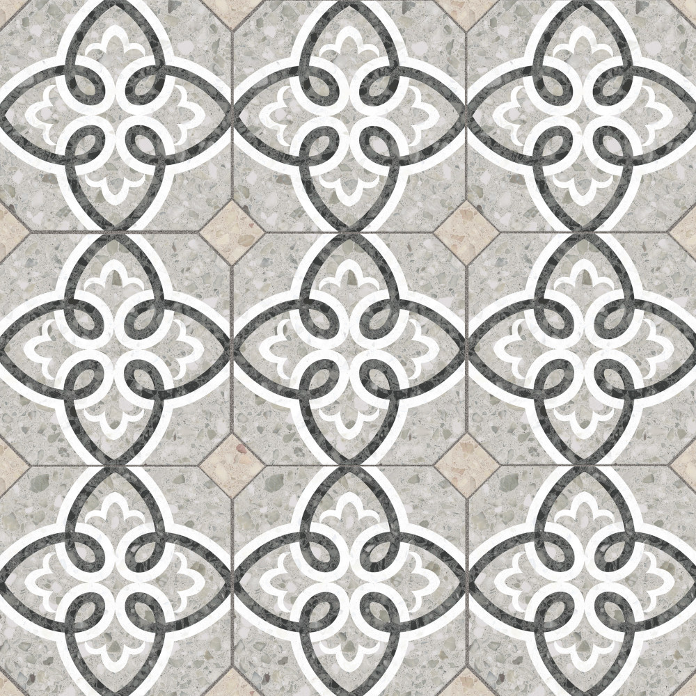 Riviera Octagon Garde Gris with Taco Beige 7-7/8 in. x 7-7/8 in. Porcelain Floor and Wall Tile