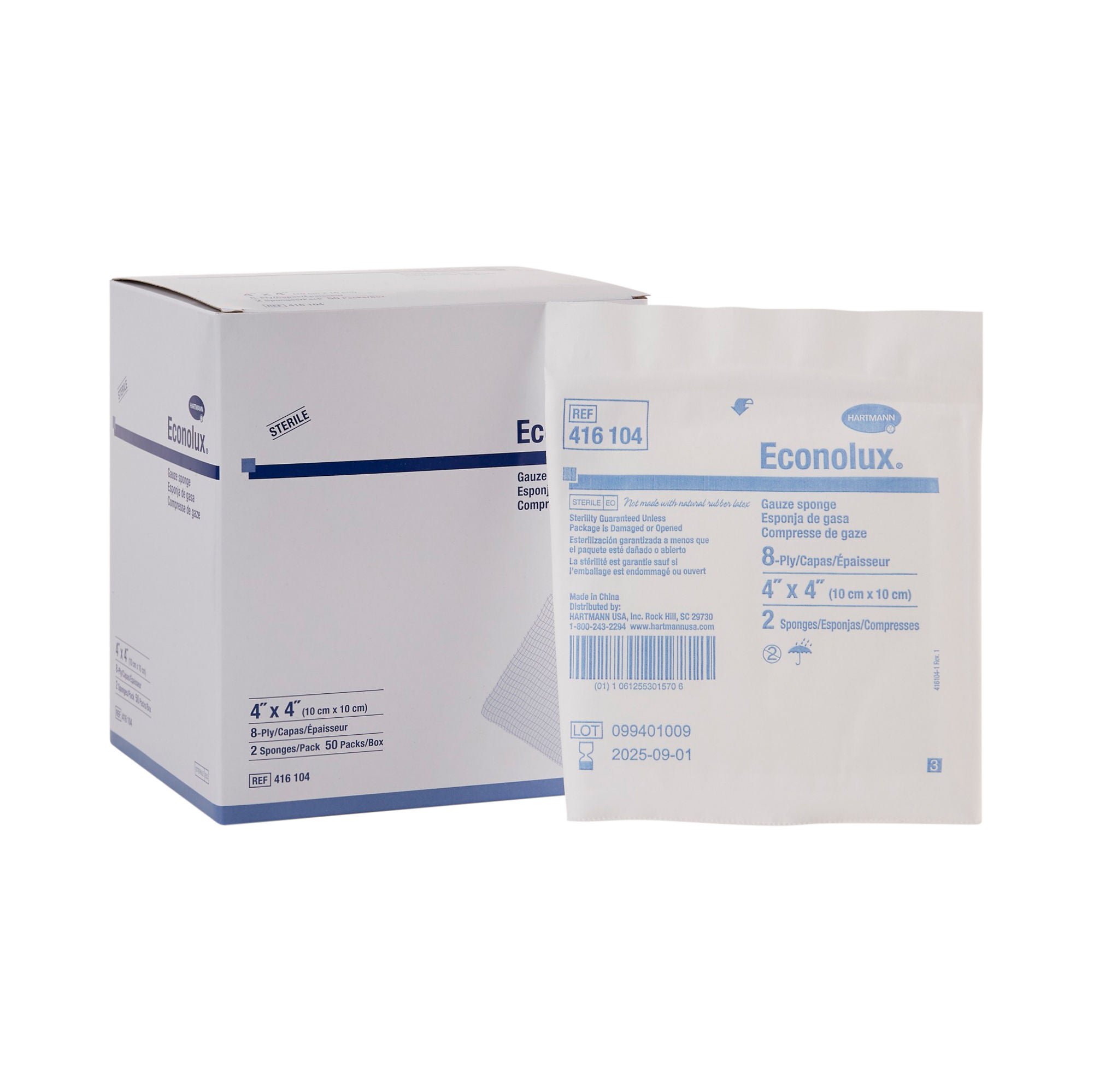 Econolux® Sterile Gauze Sponge, 4 x 4 Inch, Eight-Ply