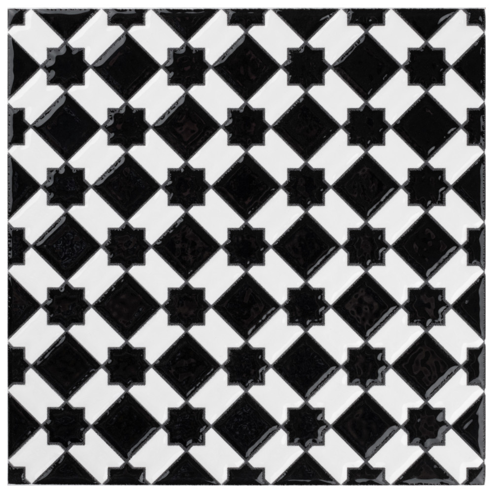 Sevillano Giralda Checkerboard Glossy Black and White 7-7/8 in. x 7-7/8 in. Ceramic Wall Tile