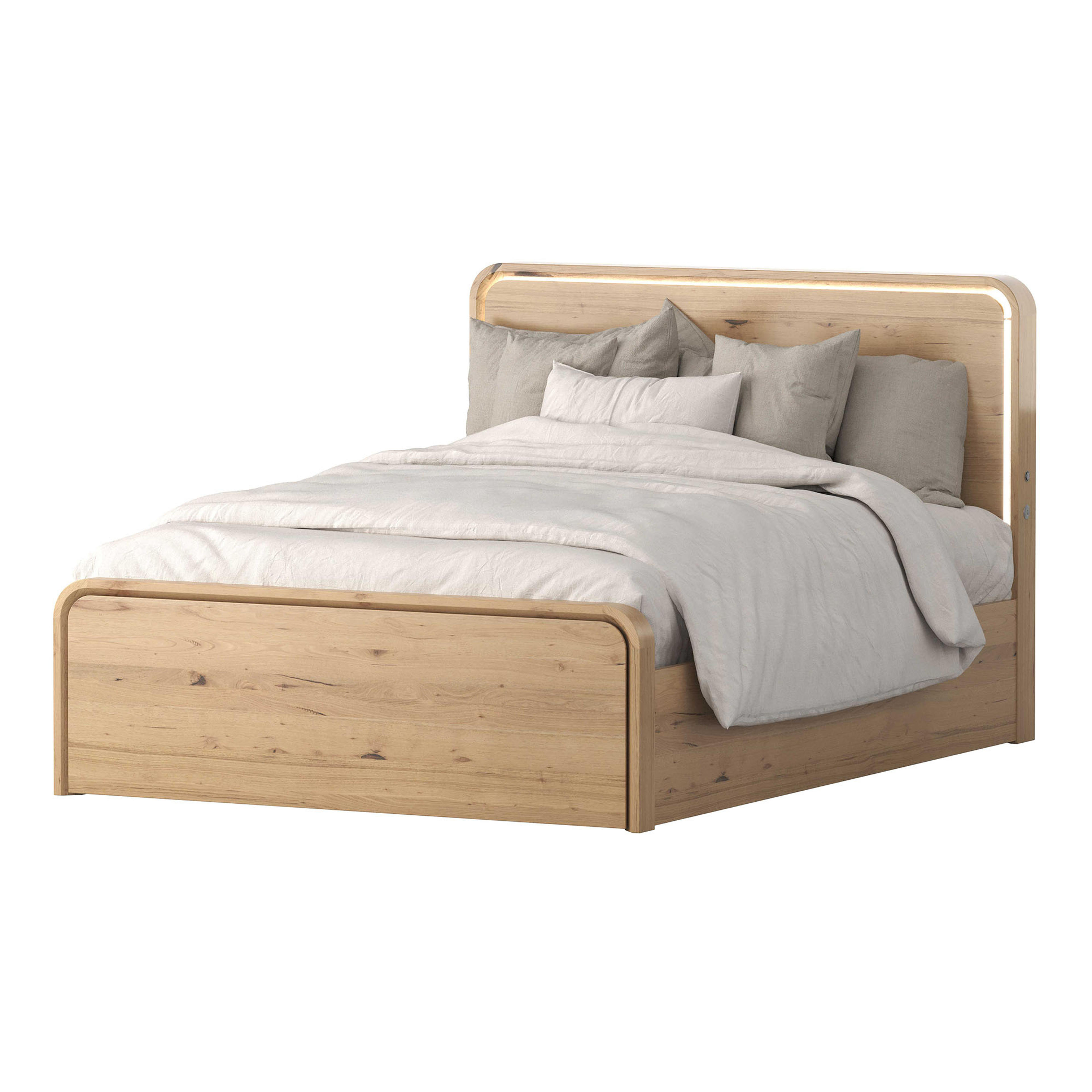 Lifestyle image of the  Lena Bed Frame, W/ Led Headboard & Gas Lift Base, Natural from Forty Winks