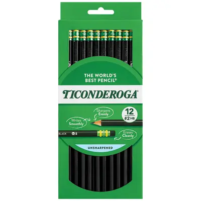 Ticonderoga Wood-Cased Pencils, #2 HB Soft, Black, 12 Count