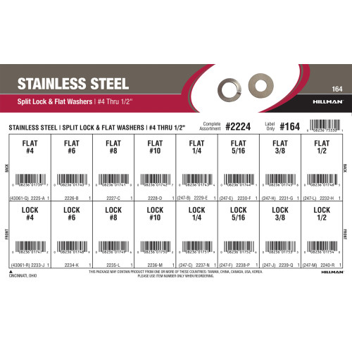 Stainless Steel Split Lock & Flat Washers Assortment (#4 thru 1/2
