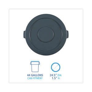 Boardwalk, Round, Resin, 44 gal, Gray, Receptacle Lid
