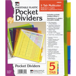 5-Tab Pocket Dividers, Assorted Colors, 5 Per Pack