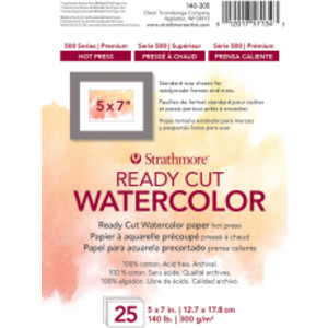 500 Series Ready Cut Watercolor Paper Pack, Hot Press, 5x7 inch, 25 Sheets