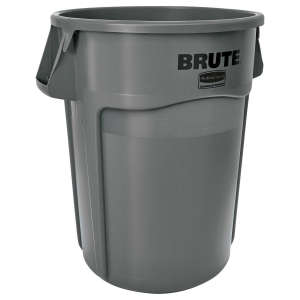 Rubbermaid Commercial, VENTED BRUTE®, 44 gal, Plastic, Gray, Round, Receptacle