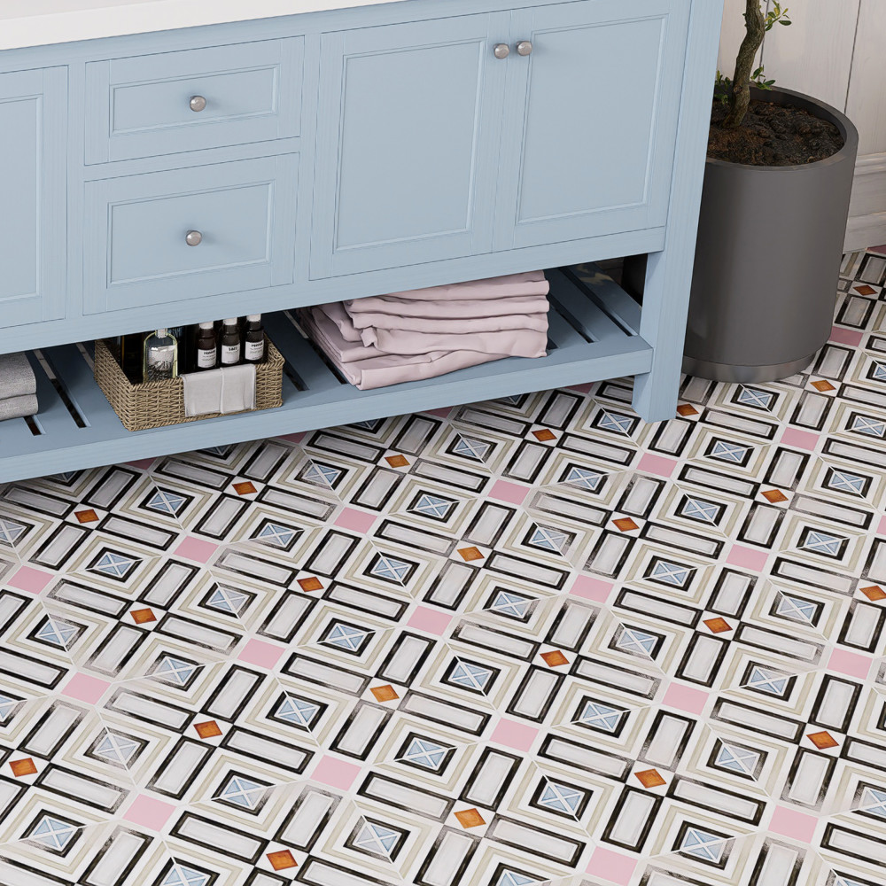 Vaudeville Octagon Deco Ritter with Taco Pink 7-7/8 in. x 7-7/8 in. Porcelain Floor and Wall Tile