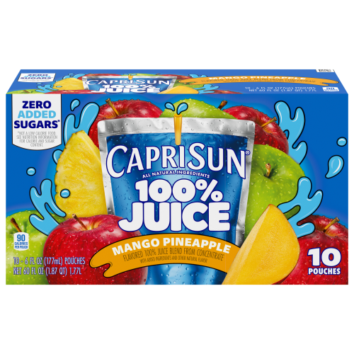 Capri Sun Mango Pineapple Flavored 100% Juice Blend from Concentrate with Added Ingredients and Other Natural Flavor, 10 ct Box, 6 fl oz Pouches Image