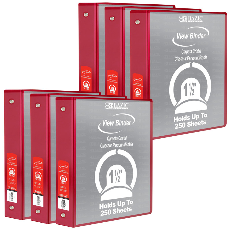 3-Ring+View+Binder+with+2+Pockets%2C+1.5%22%2C+Red%2C+Pack+of+6