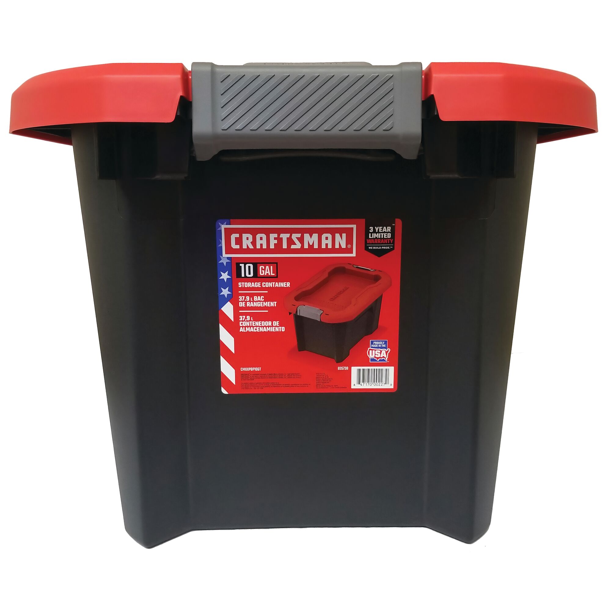 10 Gallon latching tote in packaging.