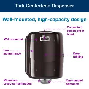 Tork, W2 Maxi,  Center Pull Towel Dispenser, Black