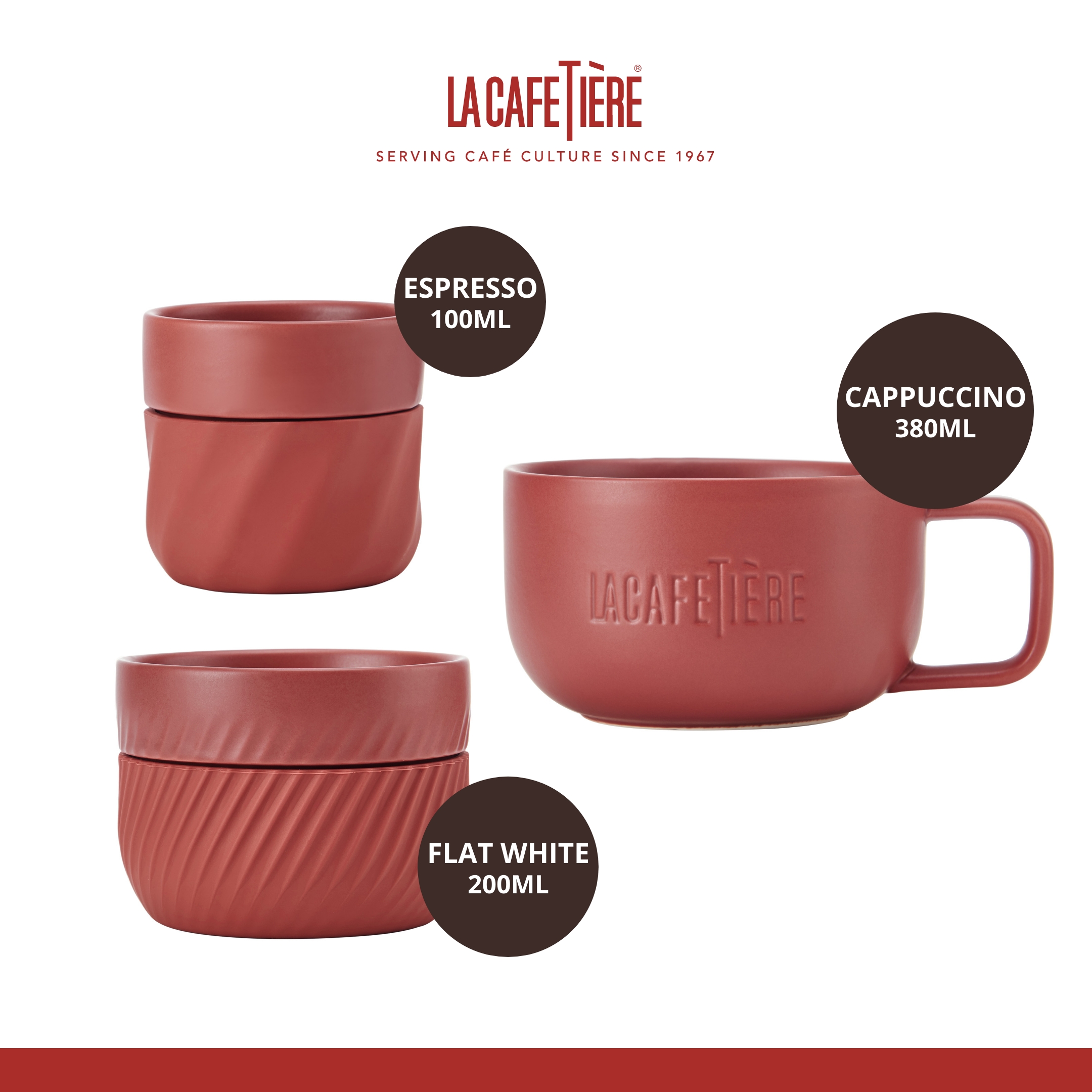 La Cafetiere 3pc Family Mug Set 380ml 200ml And 100ml Red - Picture 3 of 12