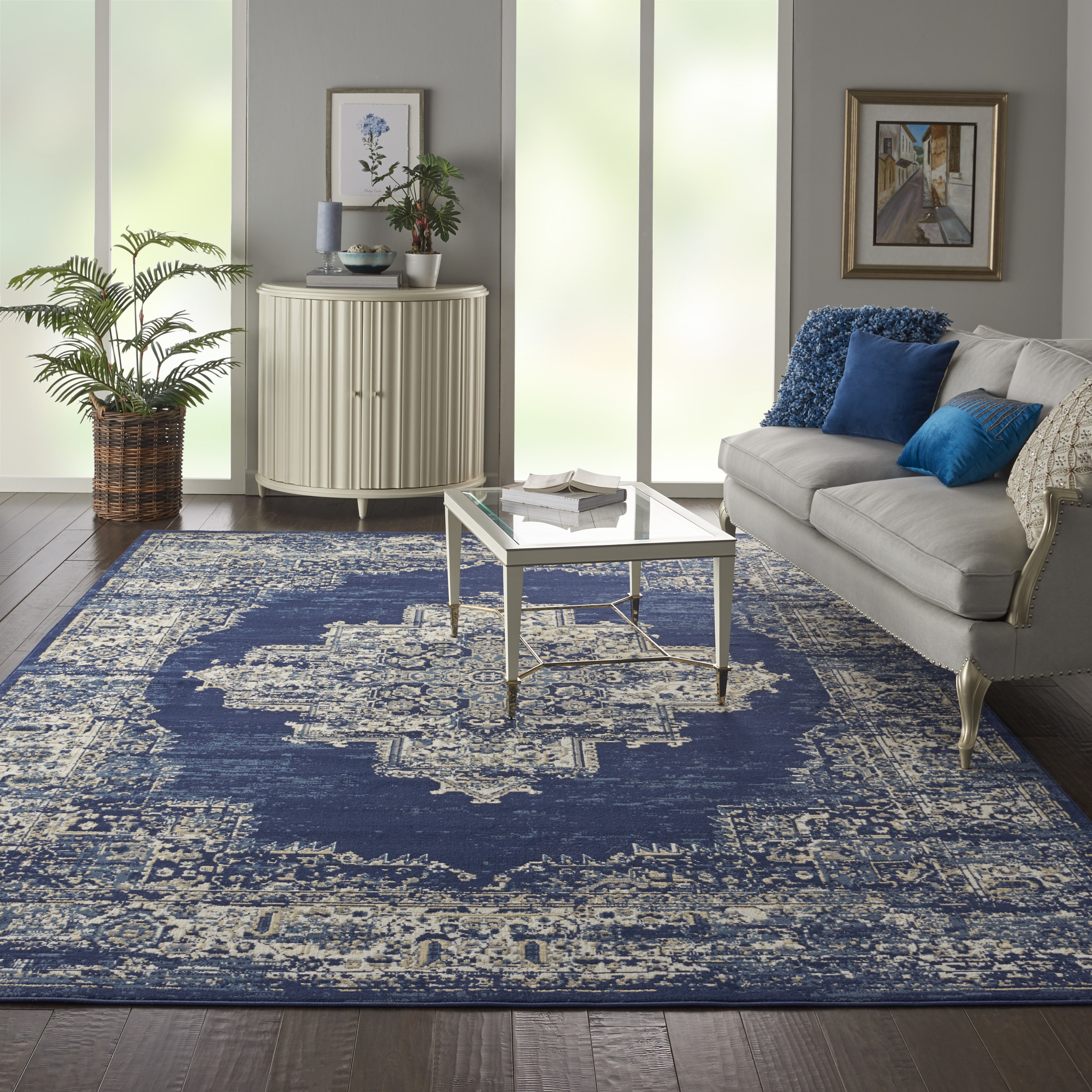 Nourison Grafix 8'6" x 12' Navy Blue Vintage Indoor Rug