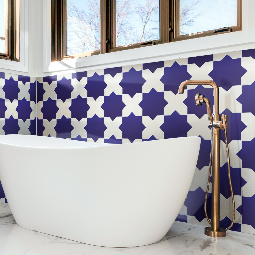 Argile Star Blu with Bianco Cross 7 in. x 14 in. Porcelain Floor and Wall Tile