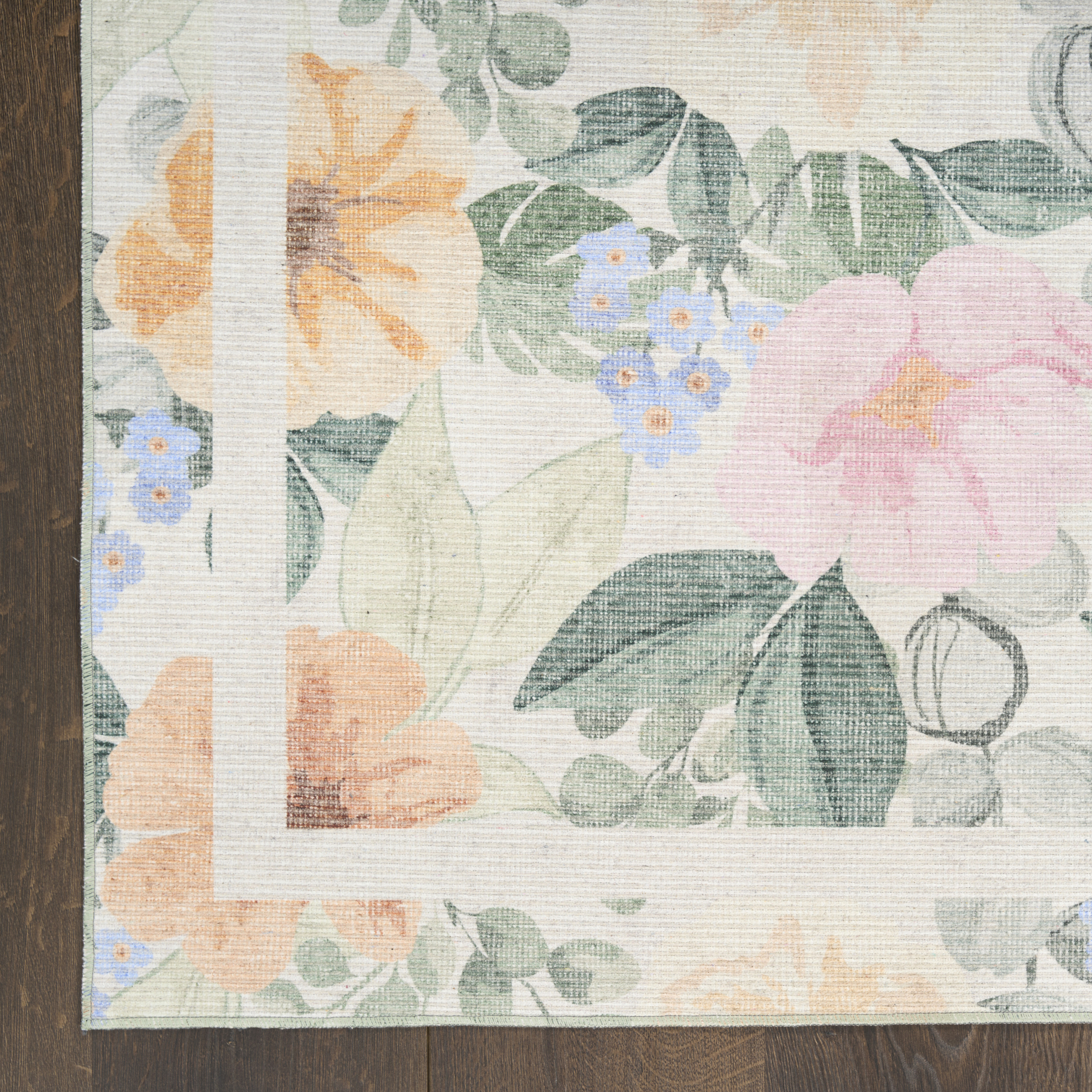 Nourison Botanical Washables 5' x 7' Ivory Multicolor Farmhouse Indoor Rug