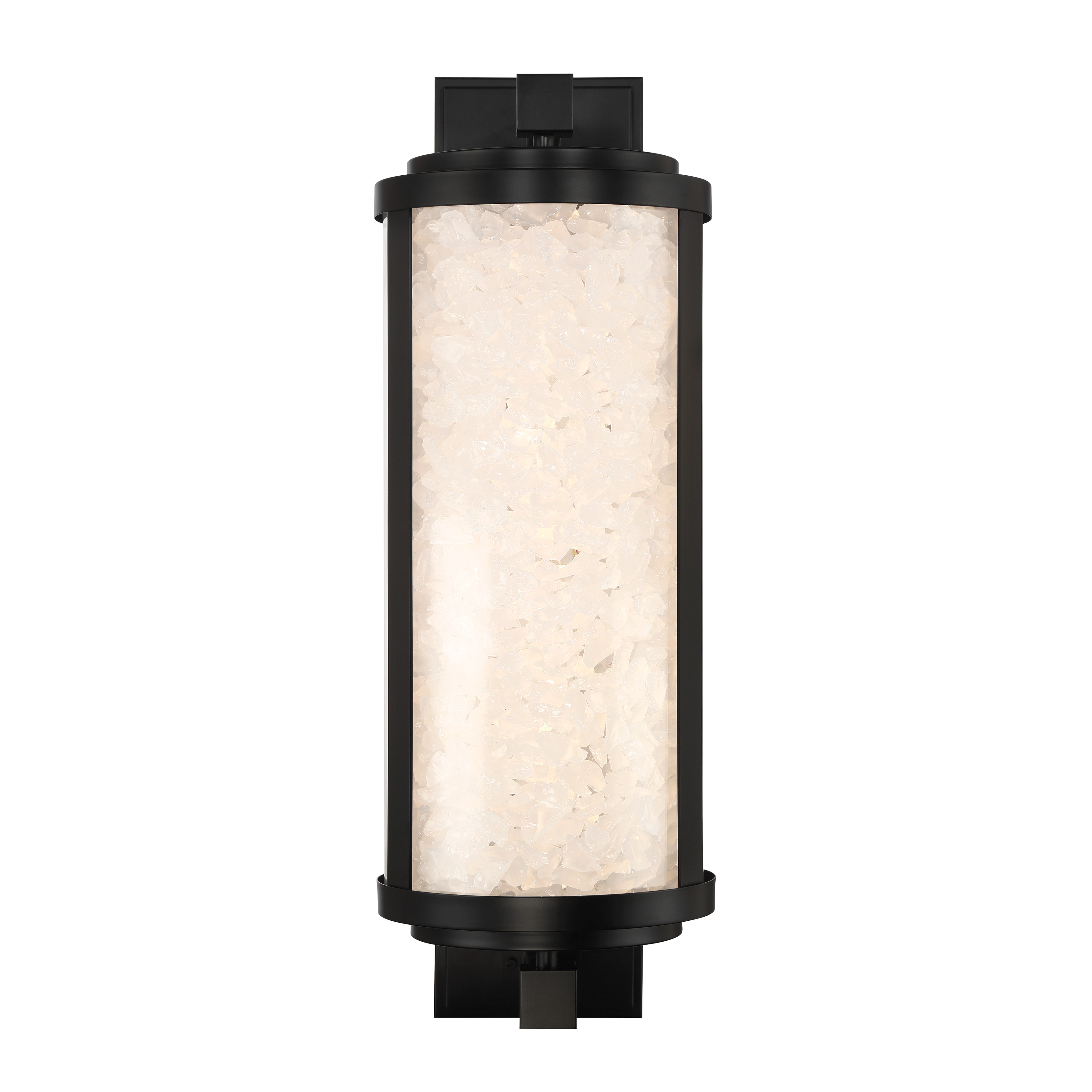 The Salt Creek LED wall sconce combines contemporary design with organic texture through its acrylic quartz rock shade and coal black finish. At 35 inches tall, this substantial fixture delivers 2,853 lumens of dimmable LED light. - alternate view