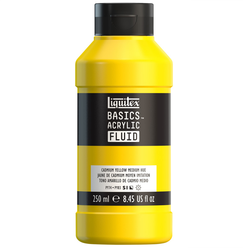 BASICS Acrylic Fluid, 250 mL, Bottle, Cadmium Yellow Medium Hue