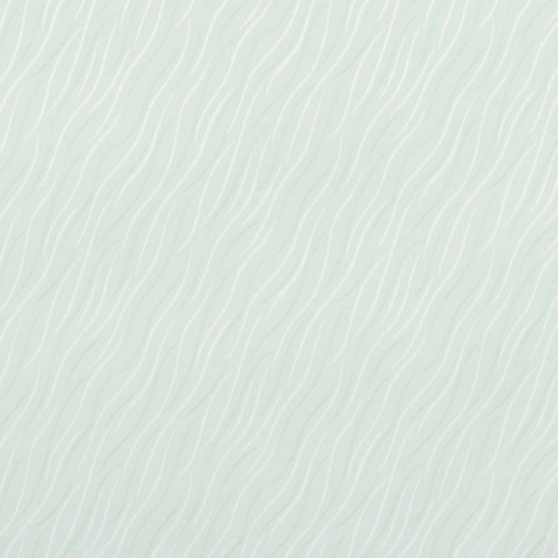 Patterned wallpaper covering a wall, pale mint with repeating undulating white and light-green wavy lines; creating a subtle ripple effect across an evenly lit, neutral interior surface.