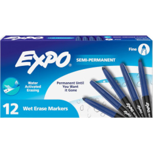 Vis-a-Vis Wet Erase Markers, Fine Point, Blue, 12 Count