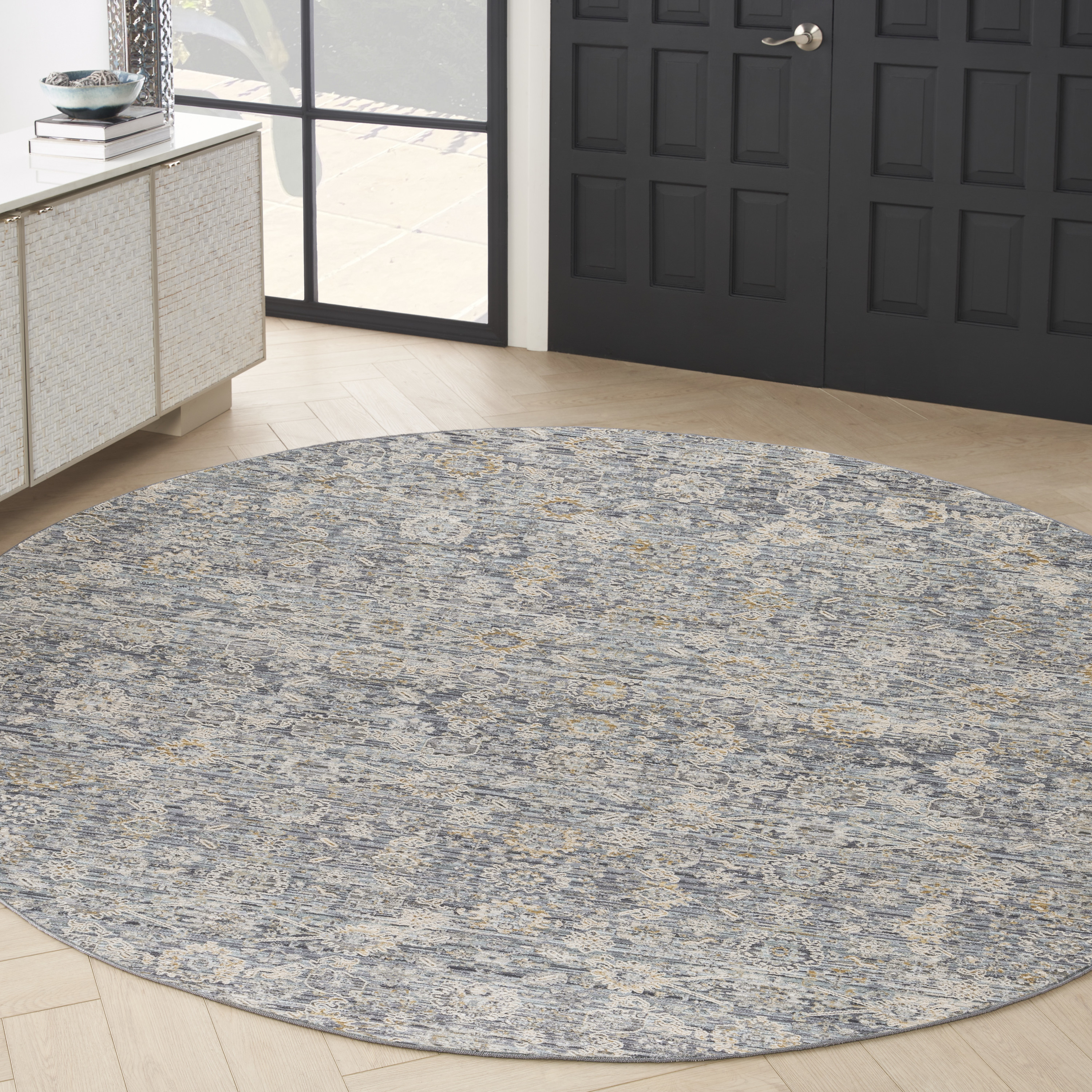 Nourison Lynx 7’10” x Round Charcoal Vintage Indoor Rug