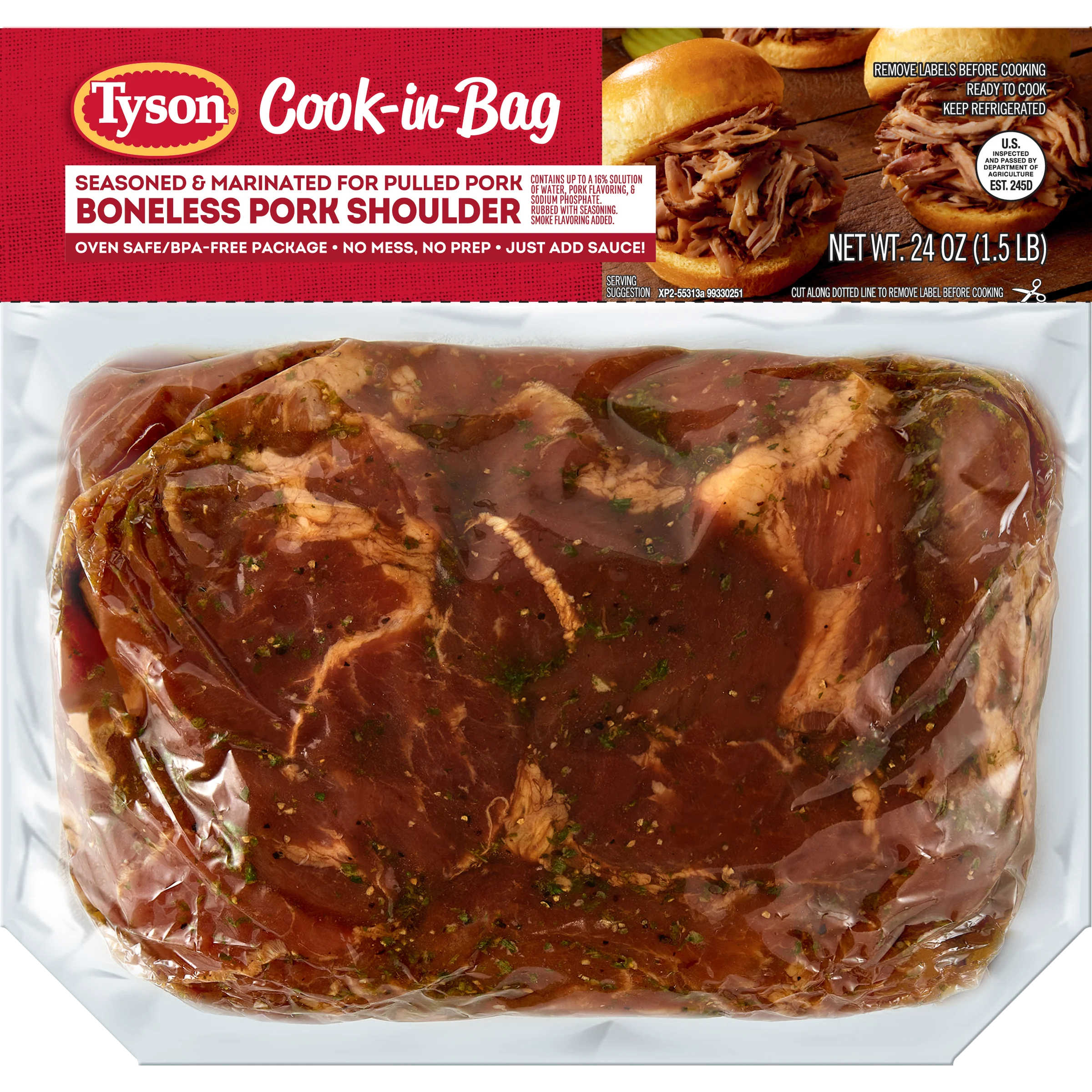 Cook In Bag Seasoned and Marinated Boneless Pork Shoulder Pulled Pork