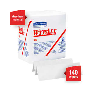 KIM41026, Kimberly Clark, WypAll  PowerClean X80 Heavy Duty, 1/4 Fold, 12.00"x12.50", Hydroentangled, Industrial Wipers, White