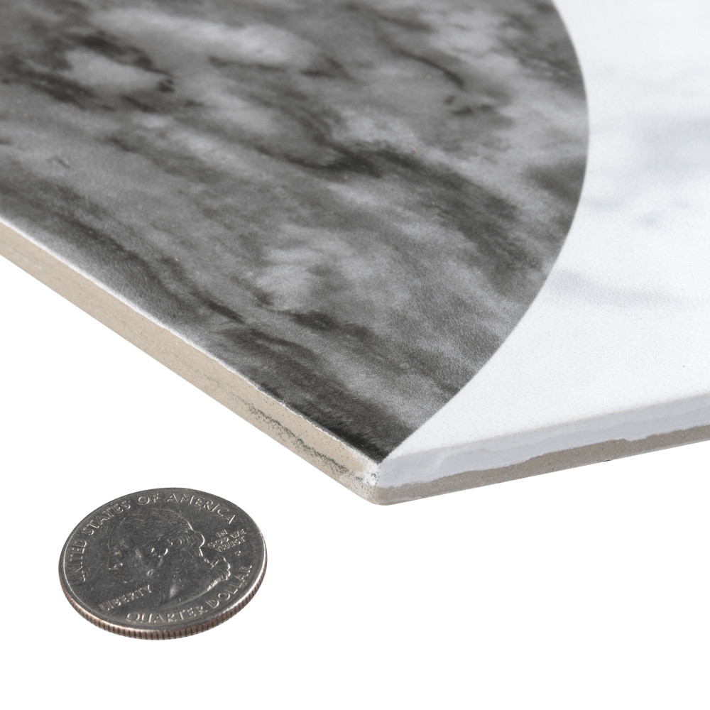 Classico Bardiglio Hex Moon Dark 7 in. x 8 in. Porcelain Floor and Wall Tile