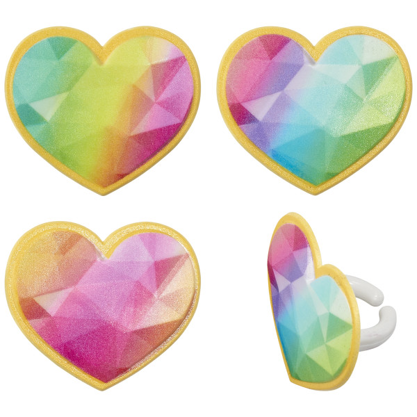Rainbow Prism Heart Cupcake Rings