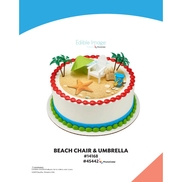 Beach Chair & Umbrella The Magic of Cakes® PhotoCake® Enhanced Round Background Page