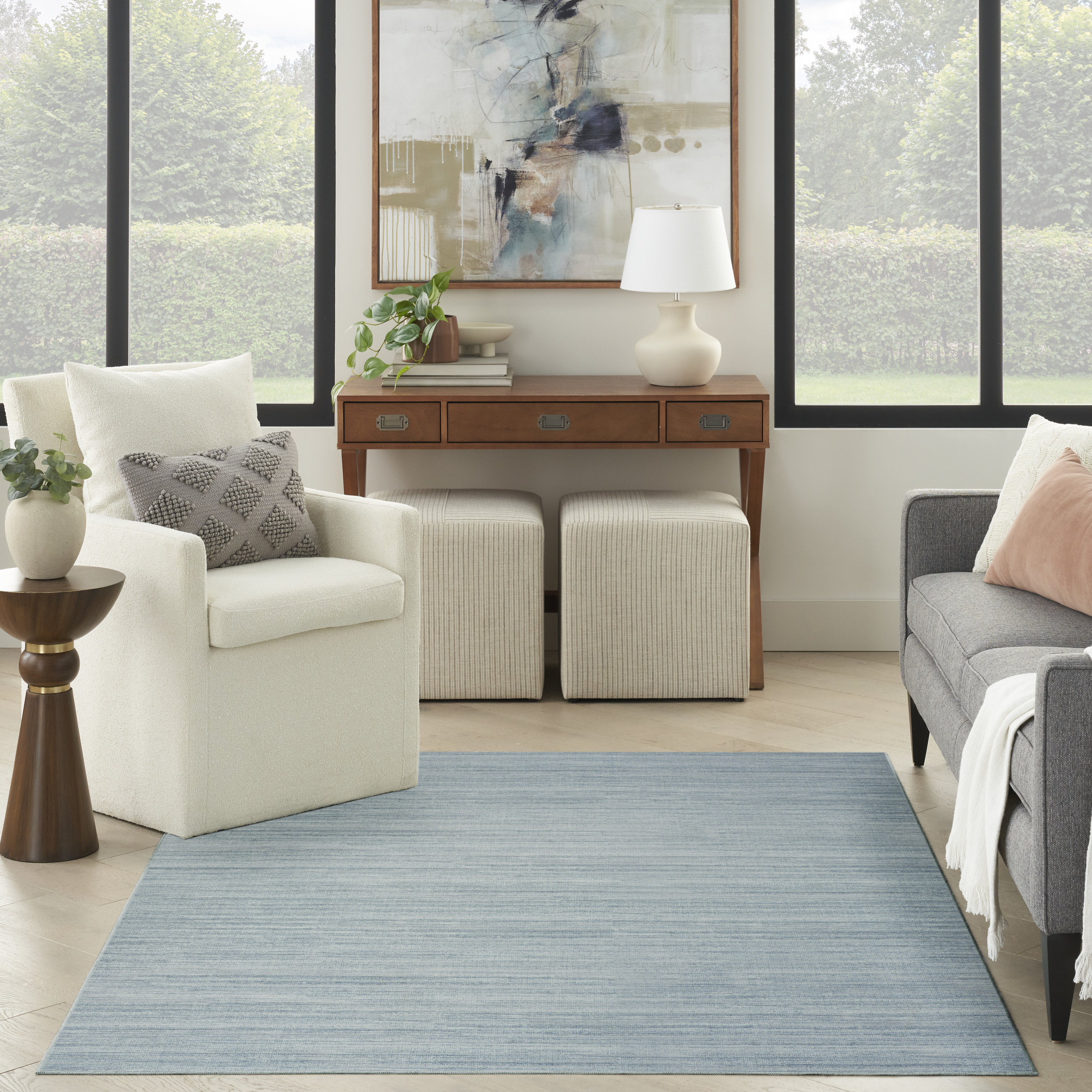 Nourison Washable Essentials 4' x 6' Aqua Modern Indoor Rug