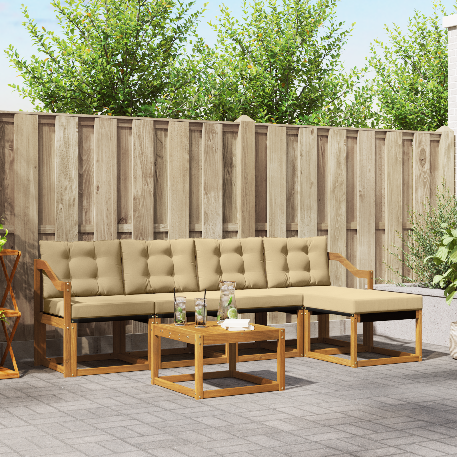 vidaXL Outdoor-Sofagarnitur mit Kissen 6 pcs Natur und Beige – Bild 3