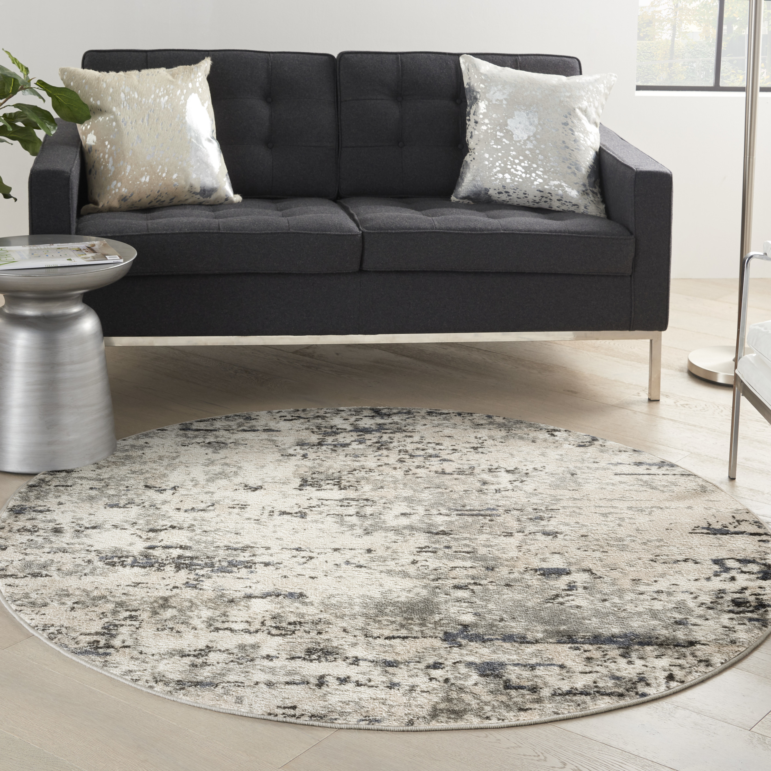 Nourison Quarry 8' x Round Ivory Blue Grey Modern Indoor Rug