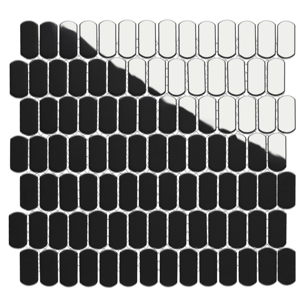 Hudson Capsule Glossy Black 12-1/4 in. x 13-1/8 in. Porcelain Mosaic Tile