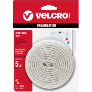 Sticky Back Hook and Loop Tape, 5 ft x 3/4 in, White