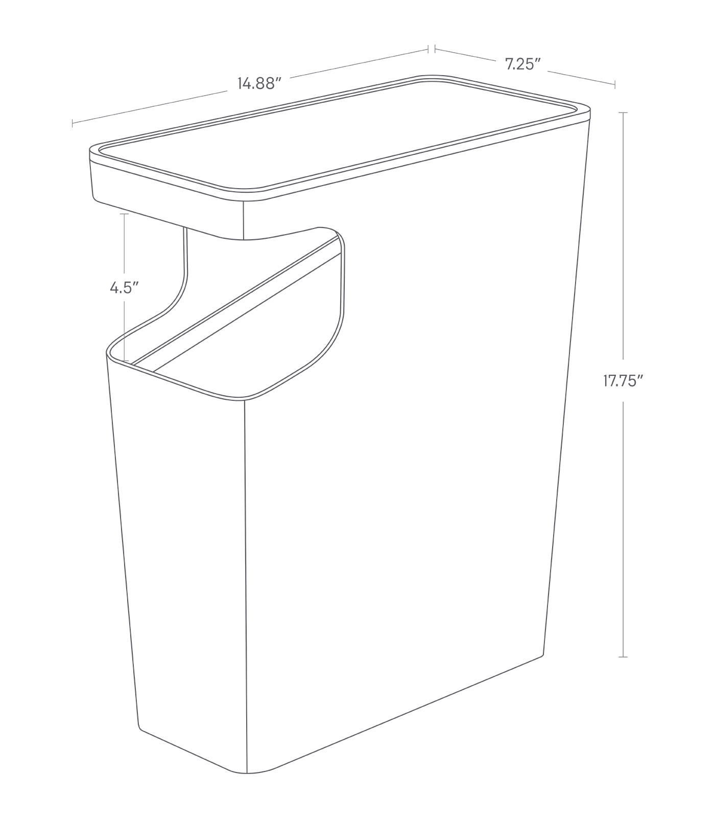 Image dimensionnelle pour la poubelle de table d