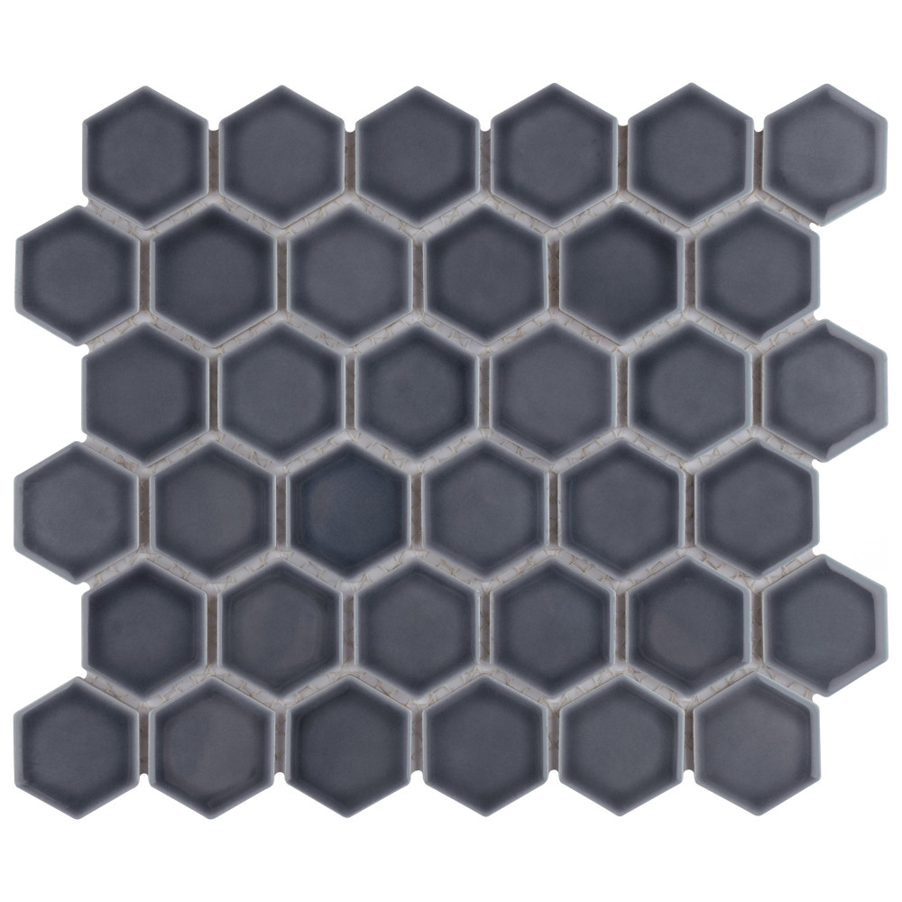 Sample – Hudson Due 2″ Hex Imperial Grey Porcelain Mosaic Tile