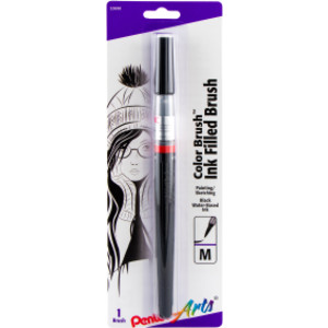 Color Brush with Water-Based Ink, Medium Tip, Black, 1-Pack