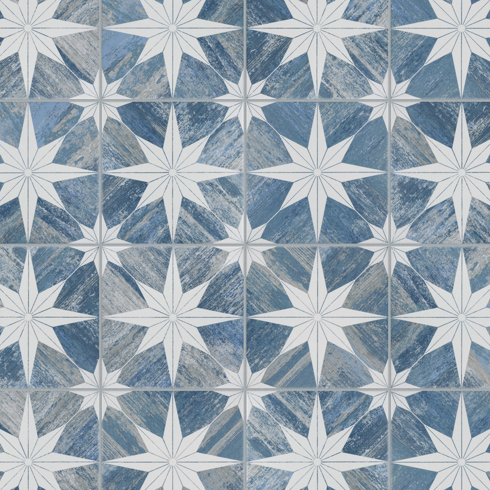 Cassis Stella Blue Day 9.75x9.75 Square Porcelain Floor and Wall Digital Pattern