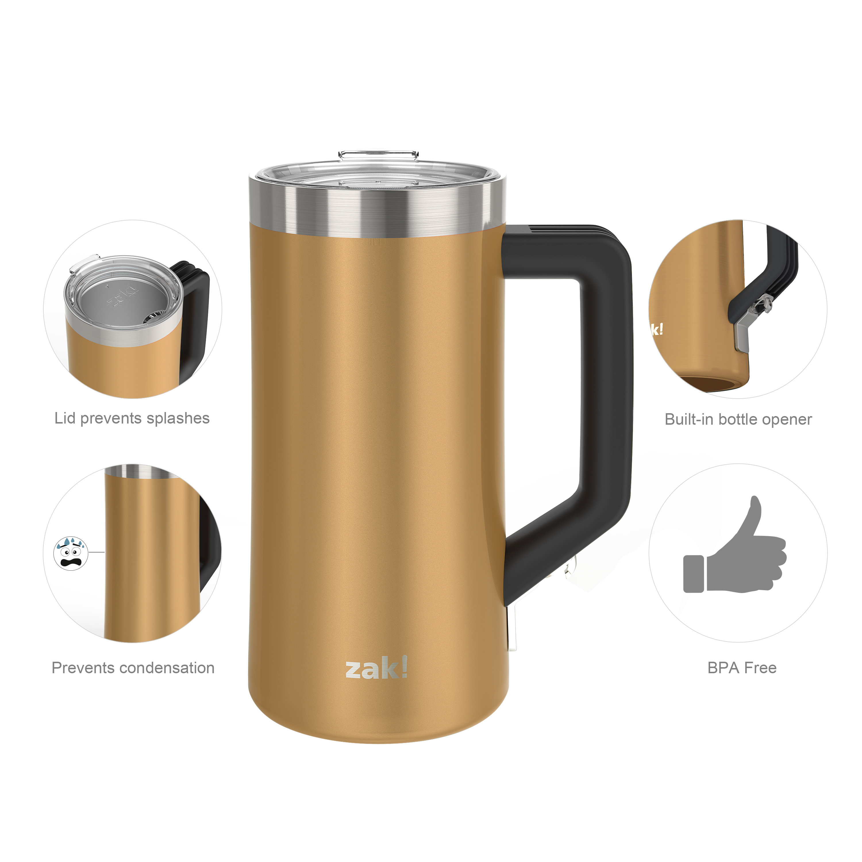 Creston 25 ounce Stainless Steel Vacuum Insulated Beer Stein, Copper slideshow image 9