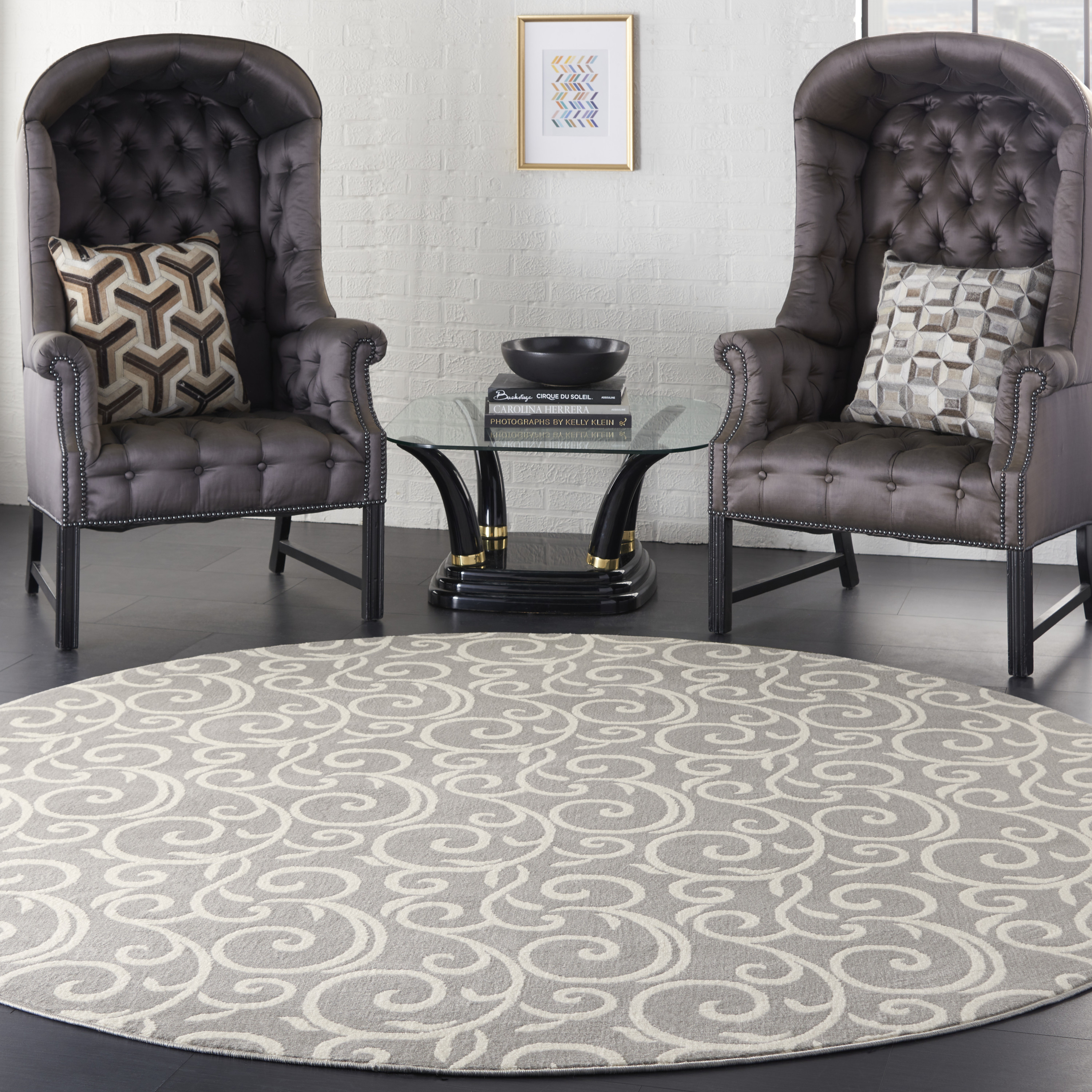 Nourison Grafix 8' x Round Grey Contemporary Indoor Rug